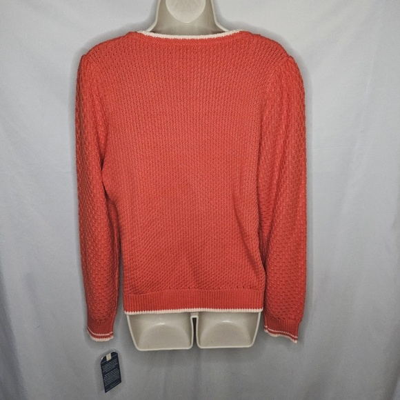 New Democracy Long Puff Sleeve Round Neck Mixed Stitch Sweater Poppy Red Size M - Picture 7 of 11